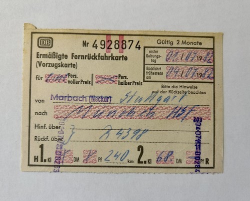 Ermäßigte fernrückfahrkarte - ermäßigte,